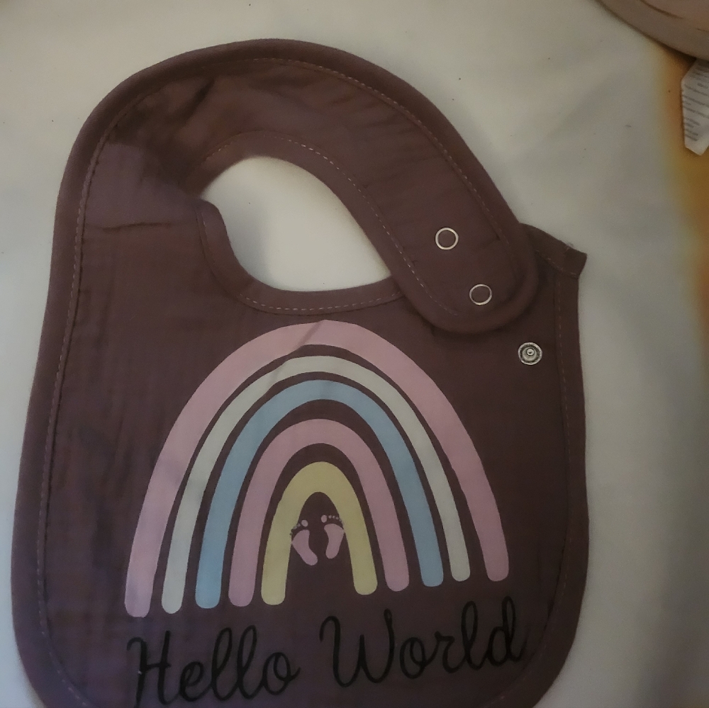 Brown Baby Bib with Rainbow Design